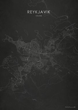 Silver Reykjavik City Map