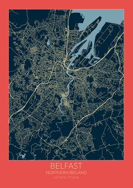 Belfast Map Red Blue