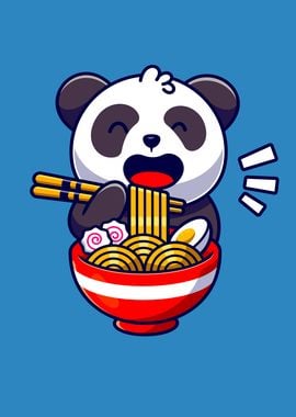 Cute Panda Bear Eats Ramen