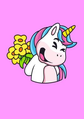 Cute Unicorn With Flowers