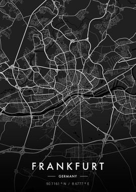 Frankfurt City Map Dark