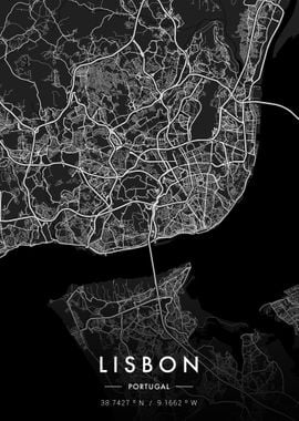 Lisbon City Map Dark