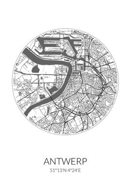 Antwerp City Map White