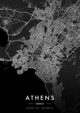 Athens City Map Dark