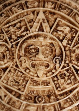 Aztec sun stone close up