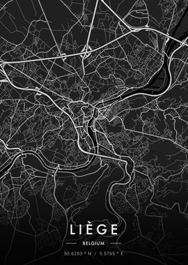 Liege City Map Dark