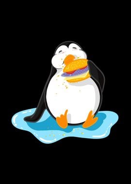 Penguin eating fish burger