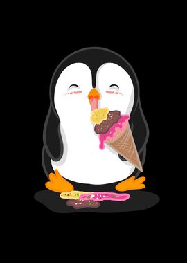 Penguin eating icecream