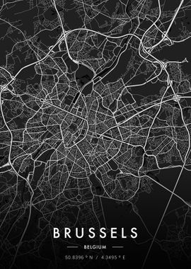 Brussels City Map Dark