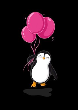 Penguin with pink balloons