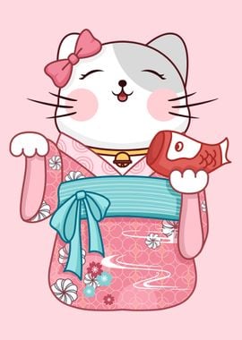 Japanese Kimono Lucky Cat