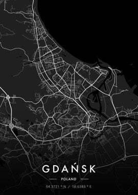 Gdansk City Map Dark