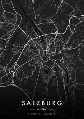 Salzburg City Map Dark