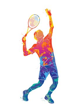 Watercolor Tennis Man