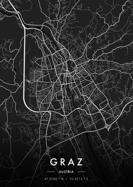 Graz City Map Dark