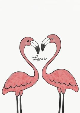 Couple pink flamingo birds