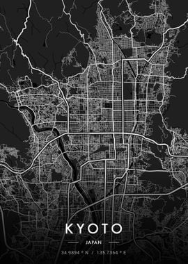 Kyoto City Map Dark