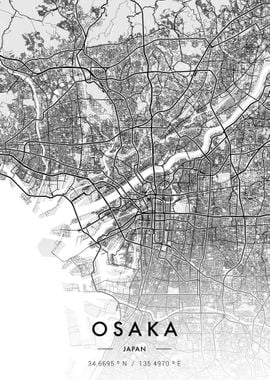 Osaka City Map White