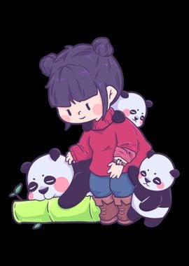 Women girls Panda Manga An