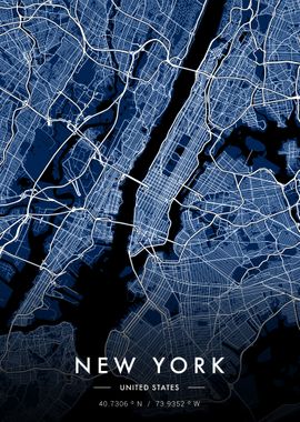 New York City Map Blue