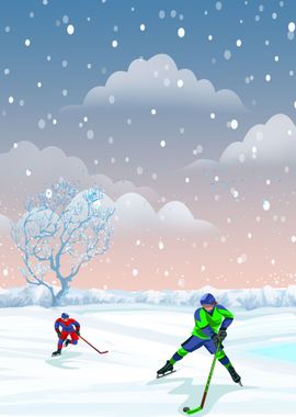 Ice hockey in winter snow