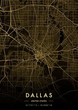 Dallas City Map Gold