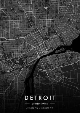 Detroit City Map Dark