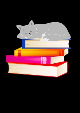 Cat sleeping on Books