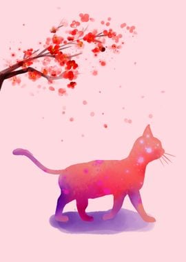 Cat with Flowers painted