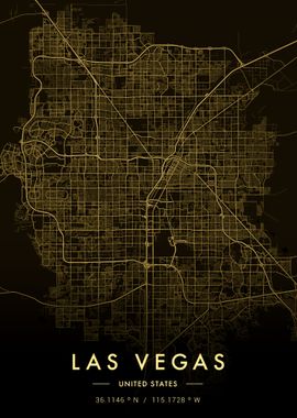 Las Vegas City Map Gold