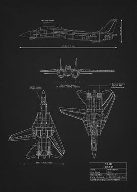 'F14D Tomcat Blueprint' Poster, picture, metal print, paint by Iwoko ...