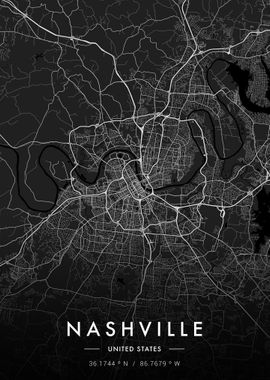 Nashville City Map Dark