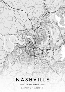 Nashville City Map White