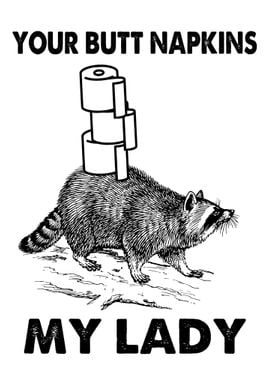 BUTT NAPKINS RACCOON1 WHT