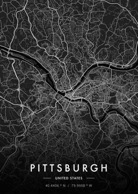 Pittsburgh City Map Dark