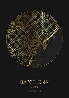 Barcelona Black Gold Map