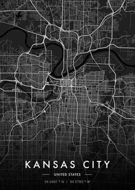 Kansas City Map Dark