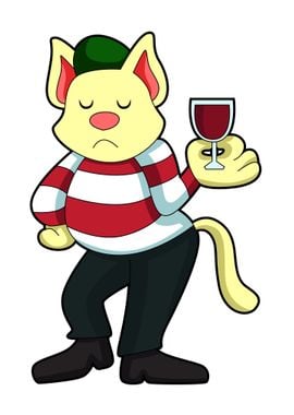 Cat Alcohol Glass of Wine