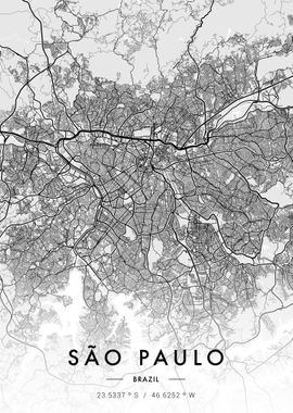 Sao Paulo City Map White