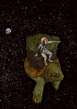 Space Chimp on turtle