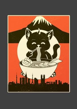 Vintage Ramen Cat Japanese