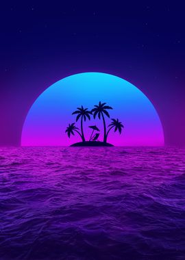 synthwave palm night