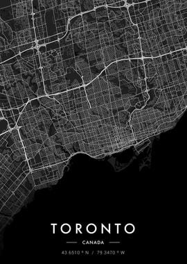 Toronto City Map Dark