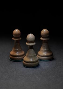 Three wooden pawns