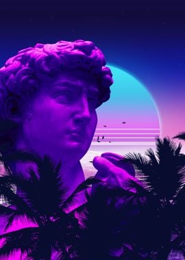 synthwave greek statue