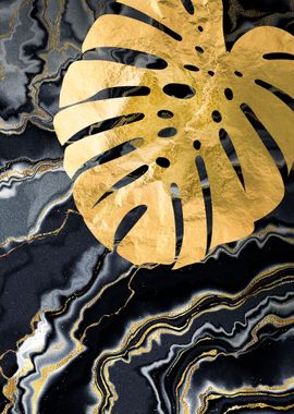 Gold monstera Black marble