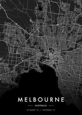 Melbourne City Map Dark