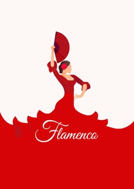 Flamenco with a red fan