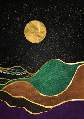 Gold landscape with moon