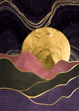 Gold landscape with moon